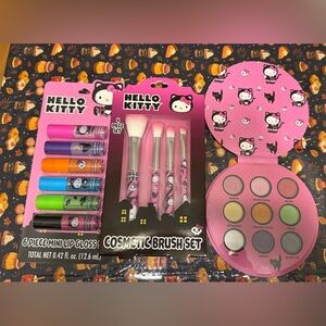 NWT Set of Hello Kitty Halloween Themed Lip Glosses, Eyeshadow Palette & Brushes